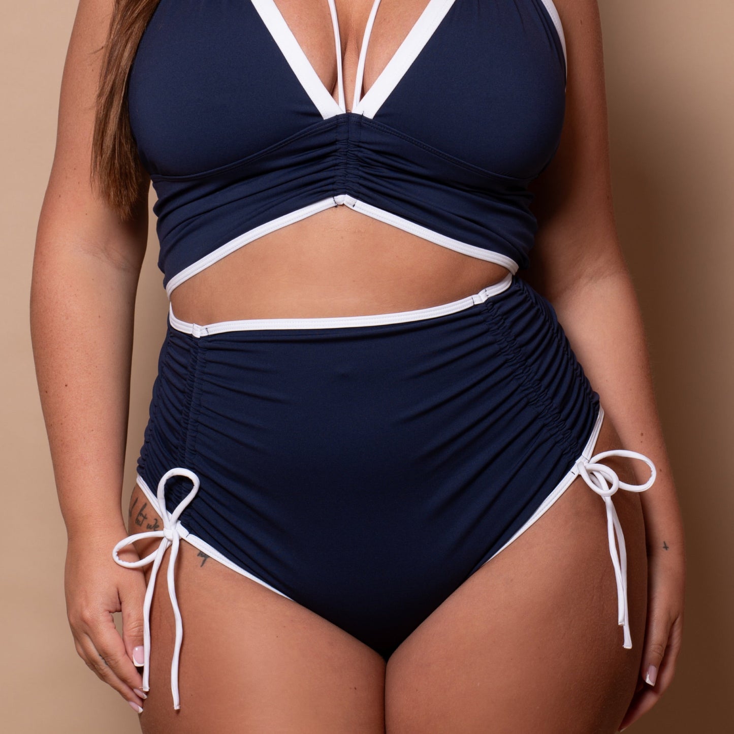 Azur Navy Adjustable High Waist Bikini Briefs