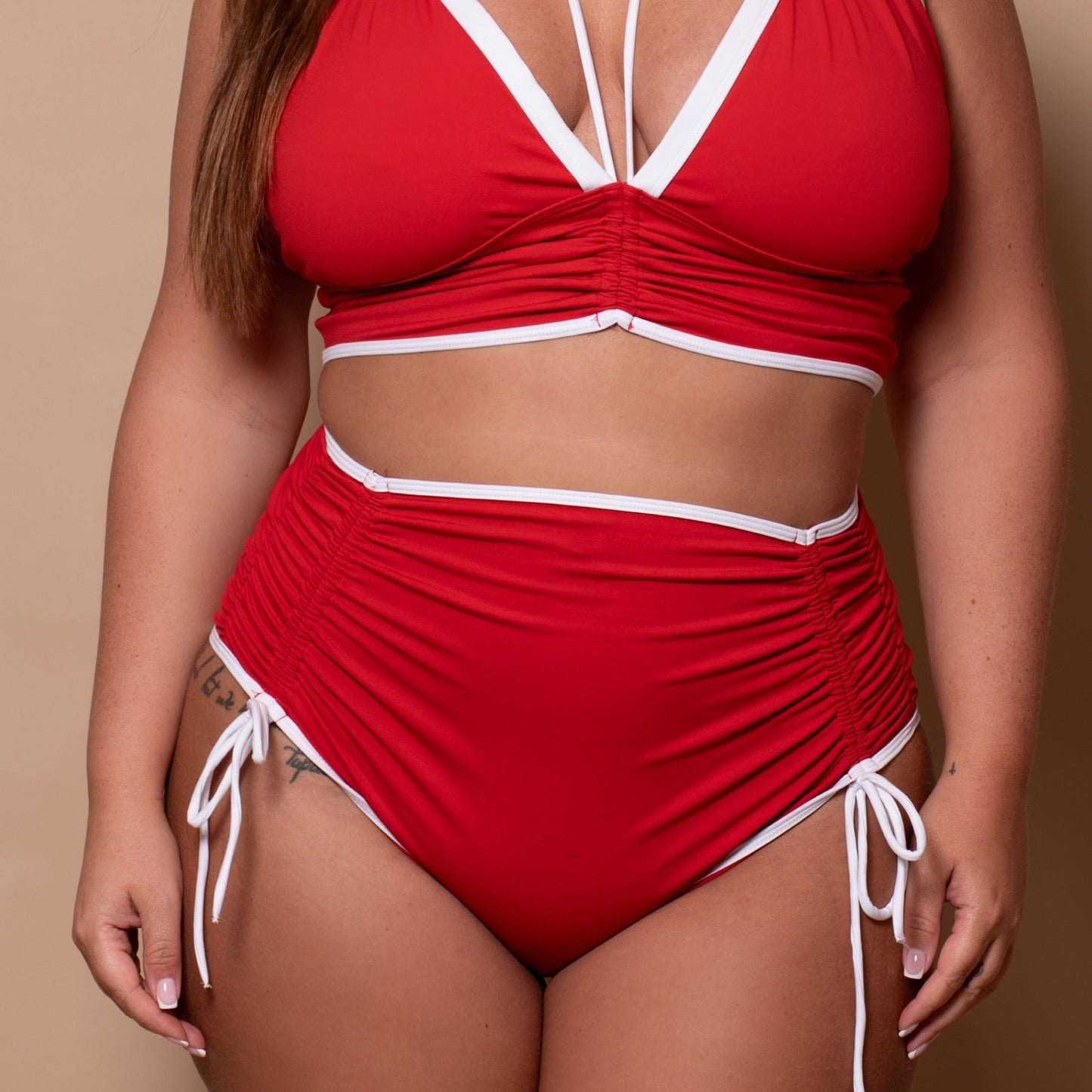 Azur Red Adjustable High Waist Bikini Briefs