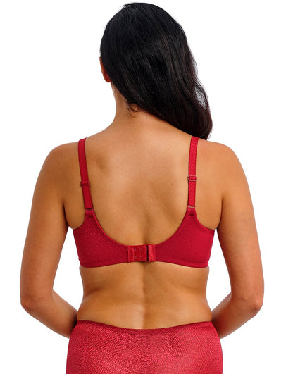 woman wearing a Red underwired contour bra with shiny dots