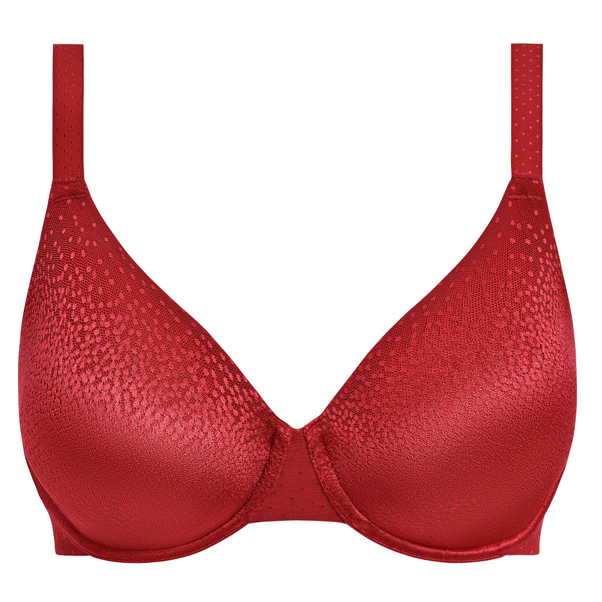 Red underwired contour bra with shiny dots