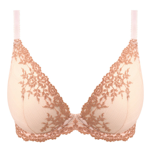 powder pink push up bra with embroidered flowers in rosewood