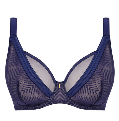  big cups plunge bra in dark sapphire with geometric pattern