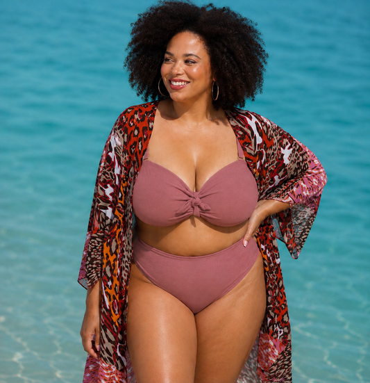 Rosewood Bandeau Multiway Bikini Top in pink with removable straps and silicone grip for support
