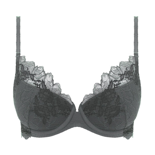 charcoal grey lace plunge bra