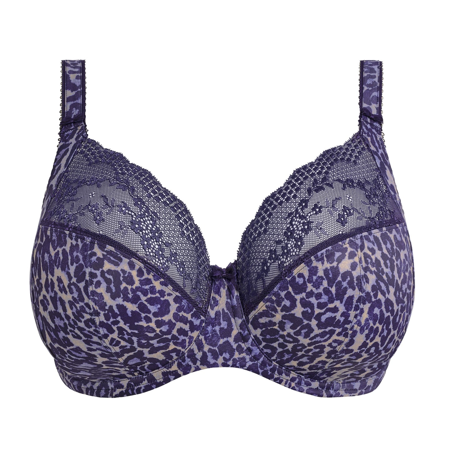 a blue purple big cup bra with animal print