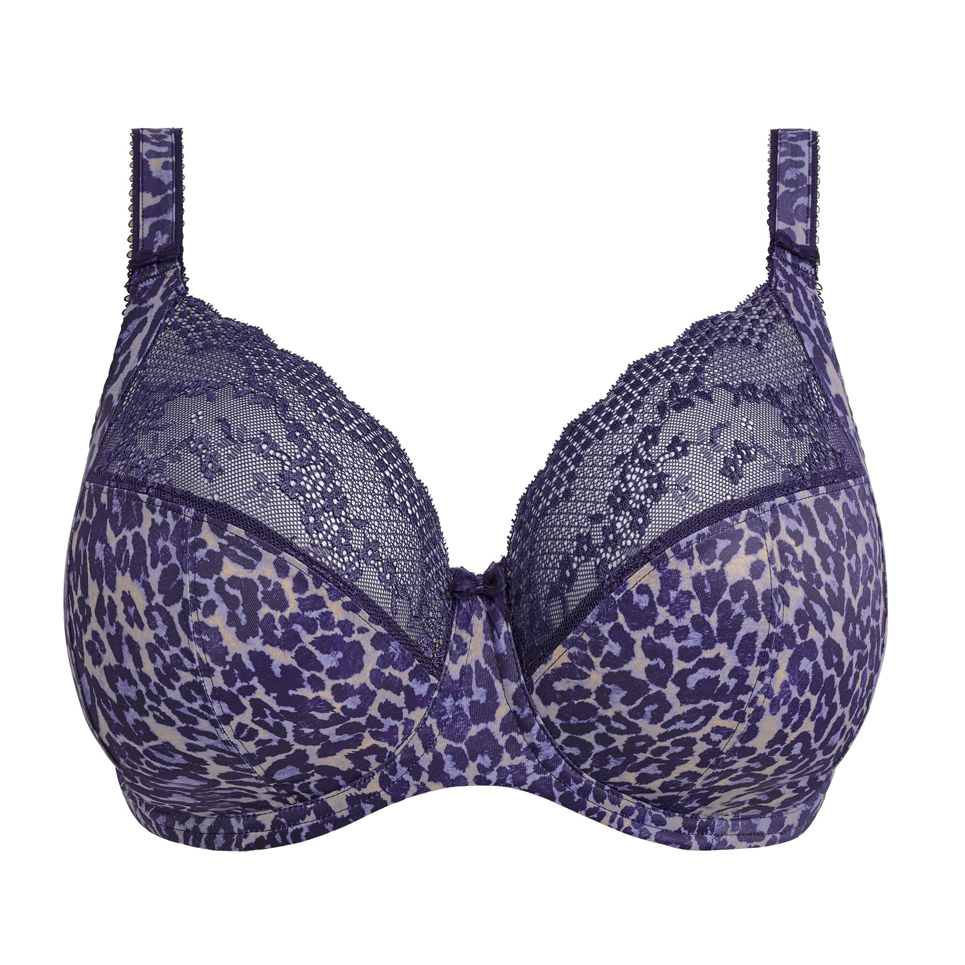 a blue purple big cup bra with animal print