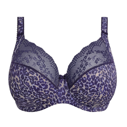 a blue purple big cup bra with animal print