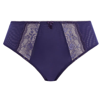 Midnight blue underwear with lace detailing on a white background