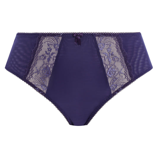 Midnight blue underwear with lace detailing on a white background