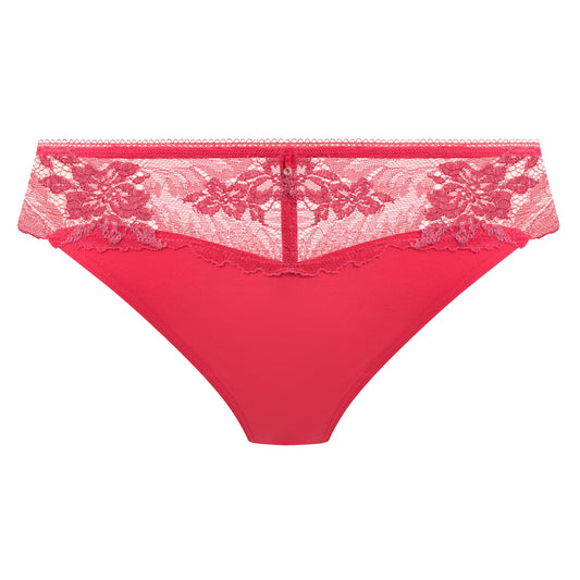 geranium pink tanga with embroidered soft pink flowers 