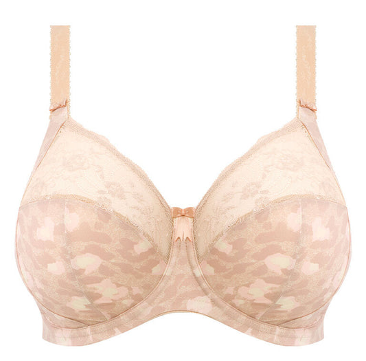 big cup bra in beige with subtile leaves print and stretch lace 