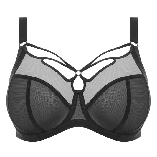 Black big cup mesh bra with decorative straps