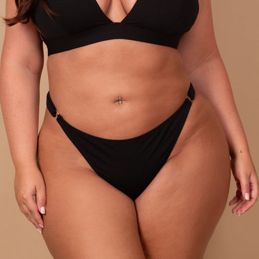 The Class Bikini black thong with adjustable wider straps and full lining, available up to 4XL