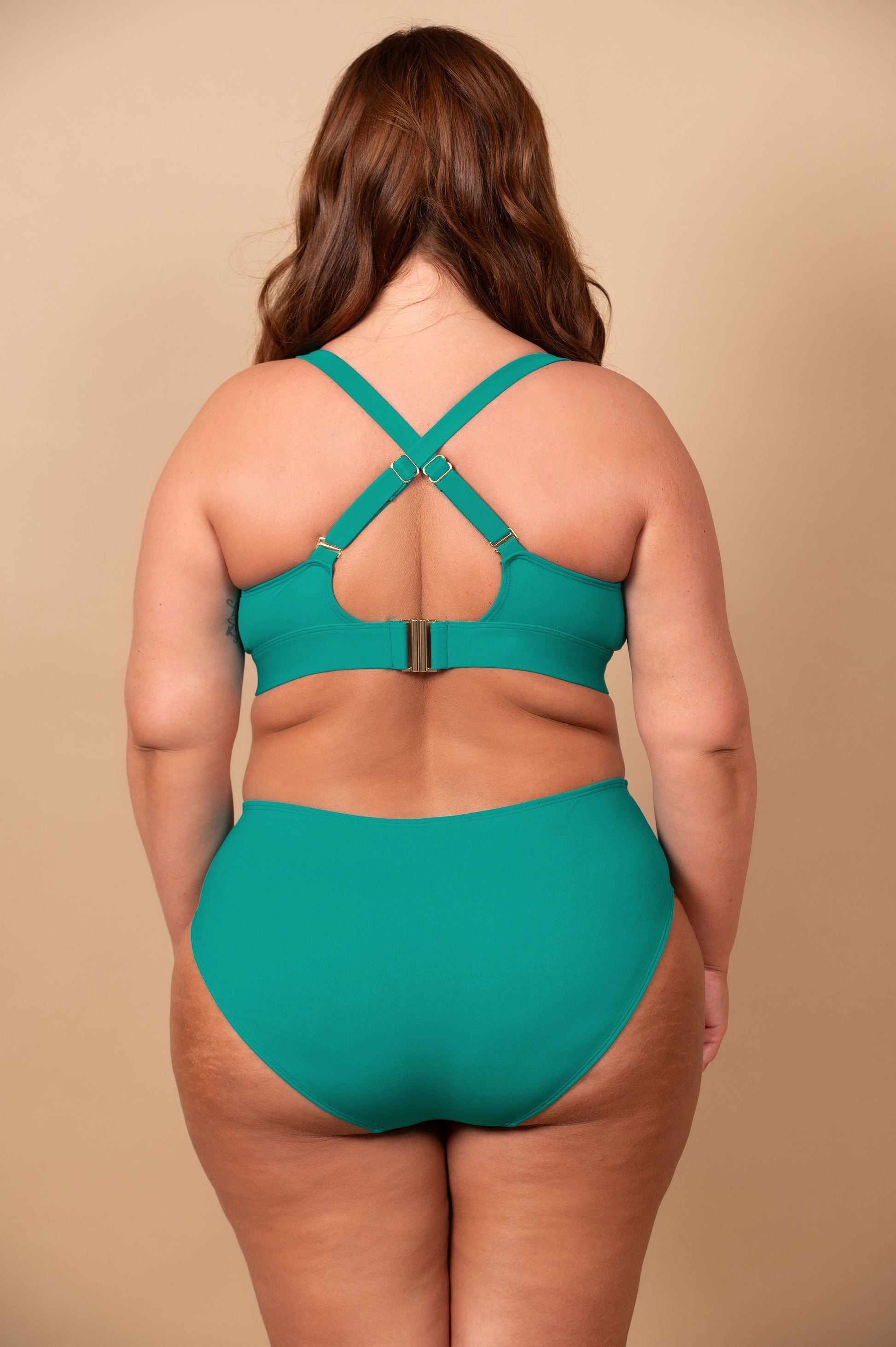 The Class Full Bikini Top emerald green full coverage with adjustable wider straps and buckle closure