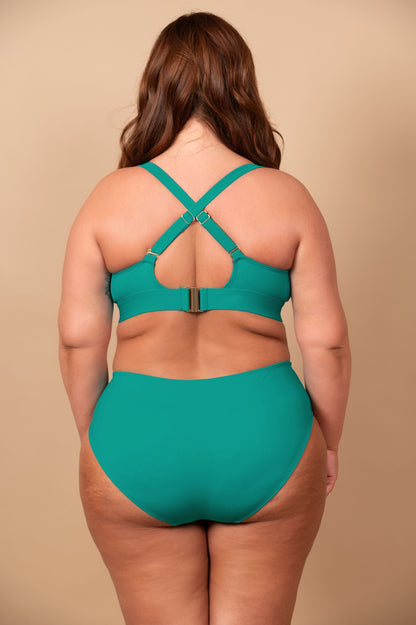 The Class Full Bikini Top emerald green full coverage with adjustable wider straps and buckle closure